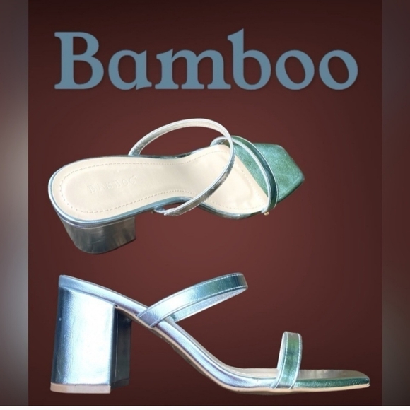NWOT Bamboo strappy silver chunky heel shoes. - Picture 12 of 13